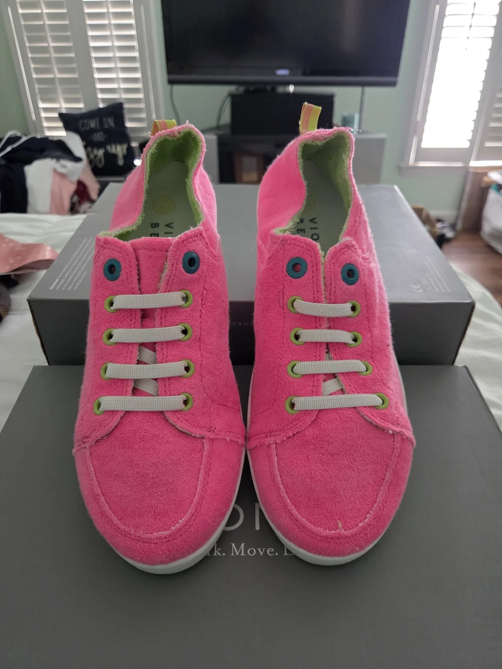 Vionic Hot Pink Slip-On Sneakers with Lime Green Lining - Picture 1 of 7